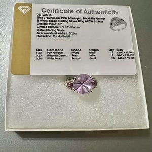 Sunbeam pink amethyst, rhodolite garnet & white topaz sterling silver ring